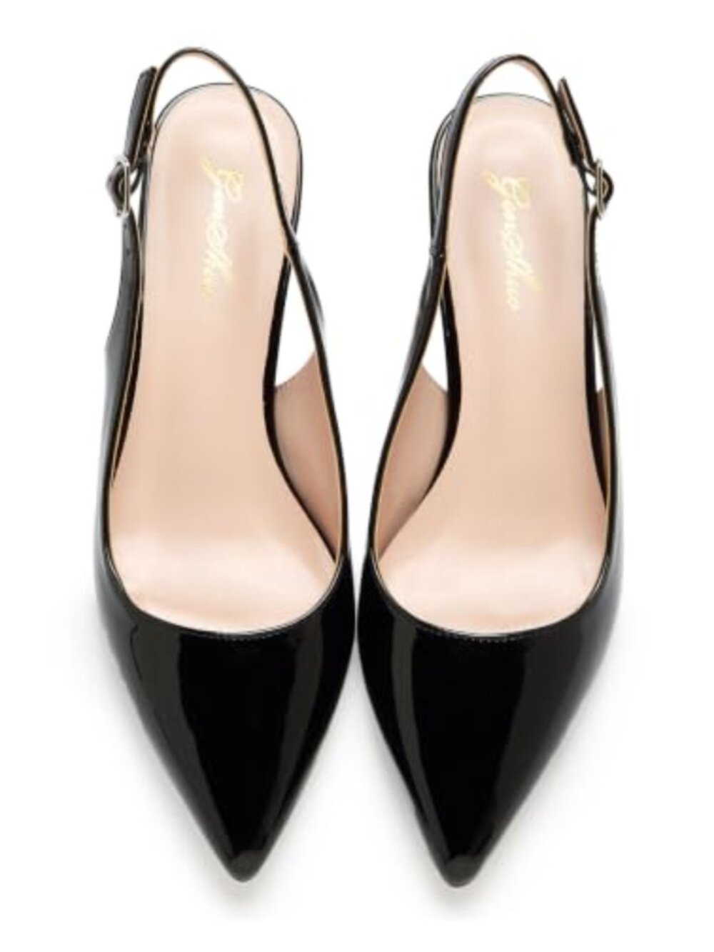 Women's Low Kitten Heel Slingback Pumps Pointed Toe Ankle Strap Formal Dress - Picture 4 of 6